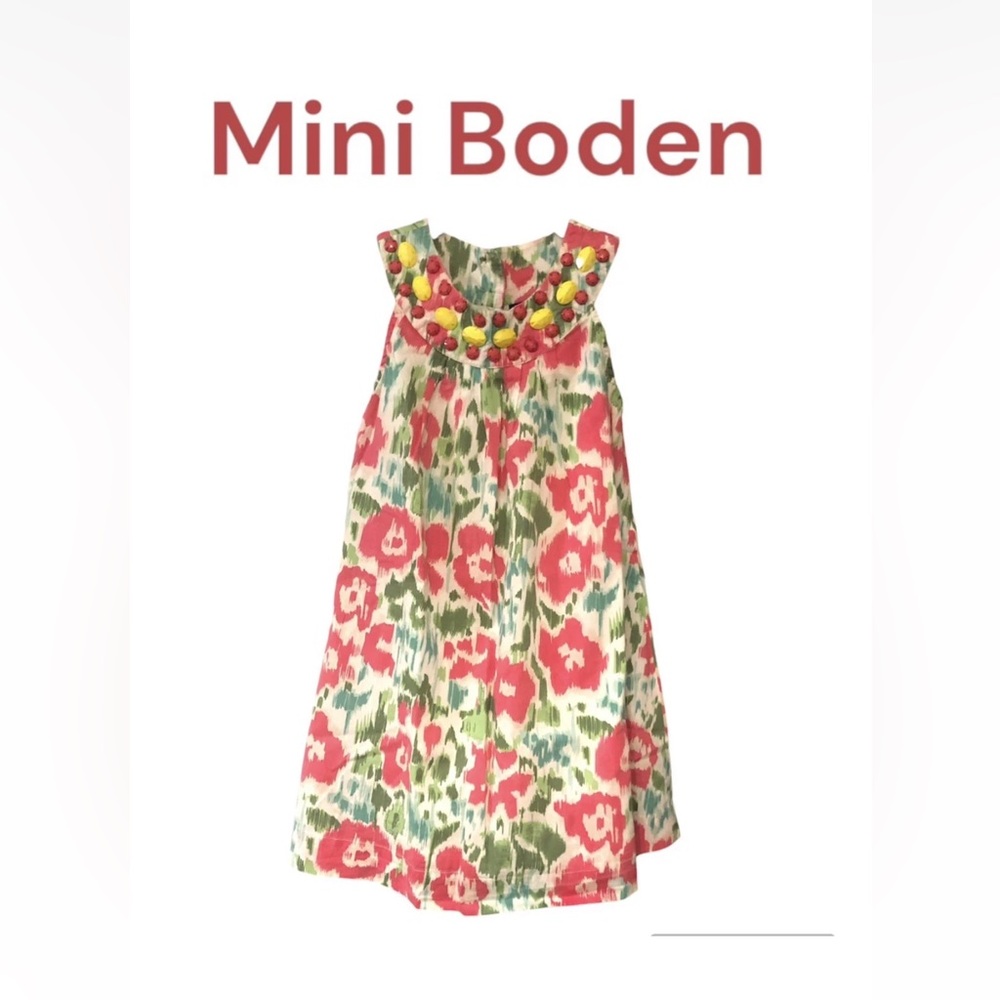 Mini Boden Dress 5-6y  Floral Jeweled Collar Sleeveless 100% Cotton Lined